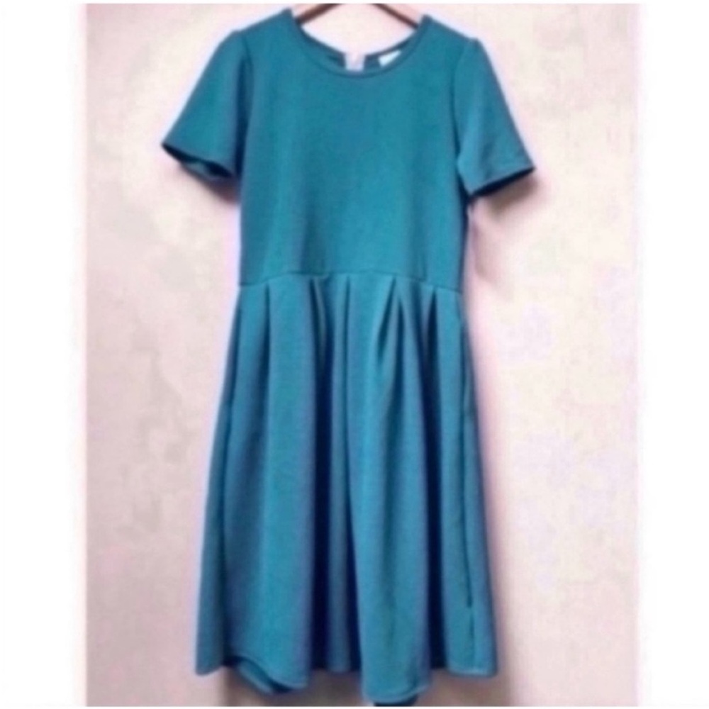 LuLaRoe Amelia Dress Solid Teal Blue - Picture 2 of 6